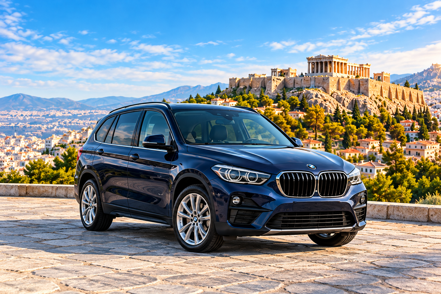 Dark navy blue BMW X1 with no visible number plate