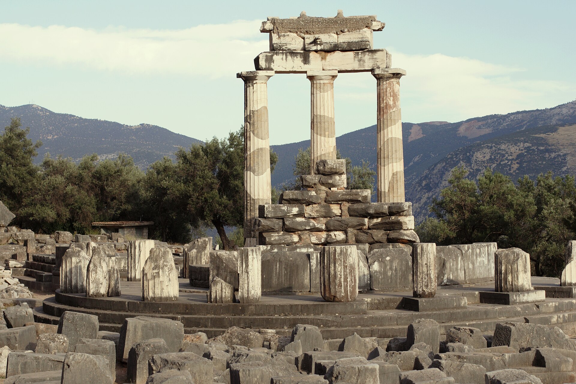 Ancient columns at Delphi overlooking the mountains